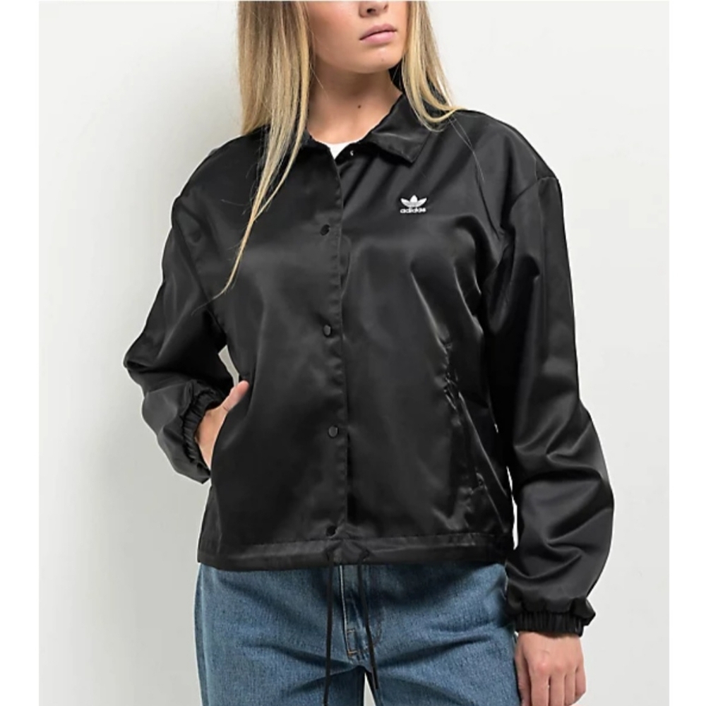 Adidas Women's Trefoil Black Coaches Jacket SZ M - Picture 3 of 7